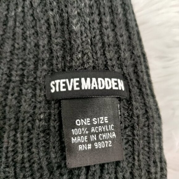 New Steve Madden Knit Ribbed Cuffed Winter Beanie Hat One Size Women Black - Picture 4 of 8